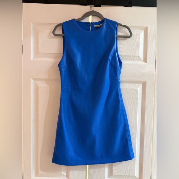 Alice + Olivia Coley Vegan Leather Sleeveless Mini Dress Palace Blue NWT Size 0 - Picture 5 of 7